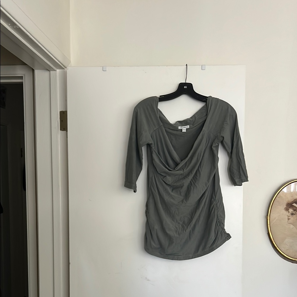 James Perse Gray Ruched Wrap Blouse 3/4 Sleeve